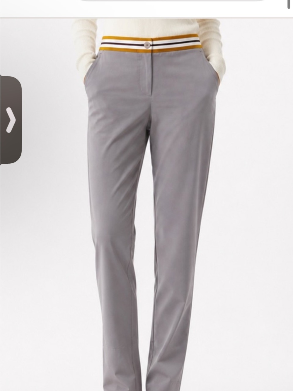 Wildfang Gray Trousers with Yellow-Striped Waistband